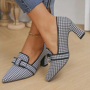 Stylish Black and White Houndstooth Heels